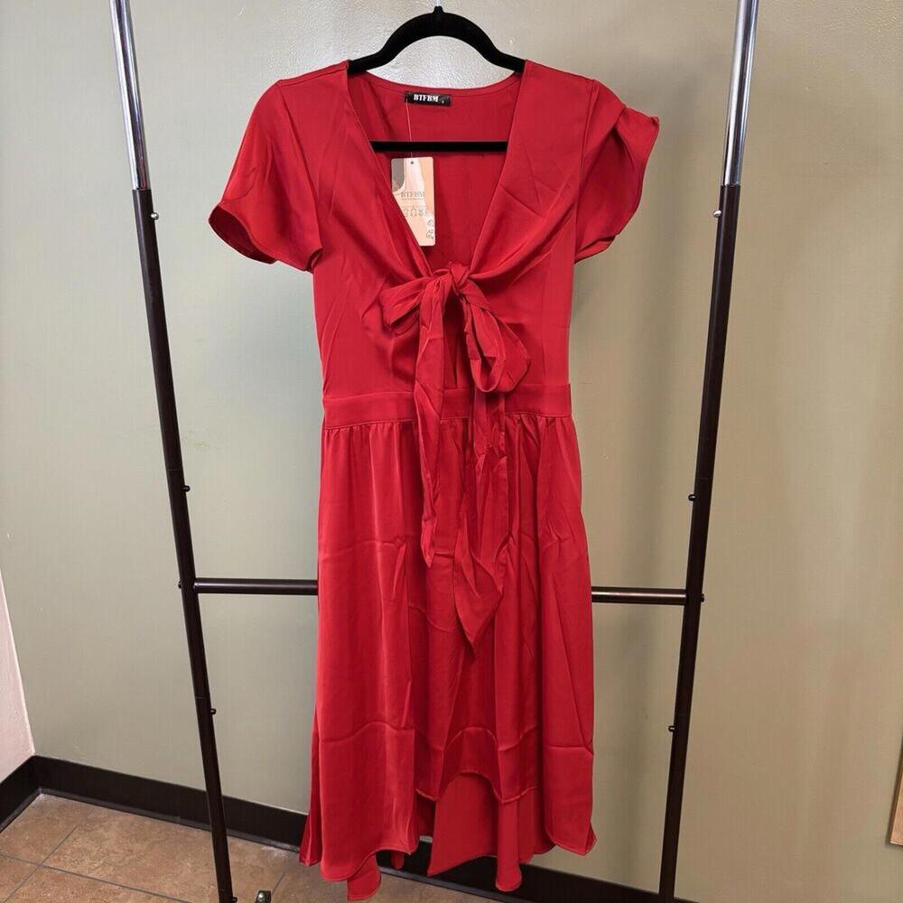 Red Satin Tie From Dress Short Sleeve BTFBM S